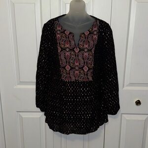 Soft Surrounding Sz M AWESOME Embroidered sparkly metallic Blouse EUC b1015